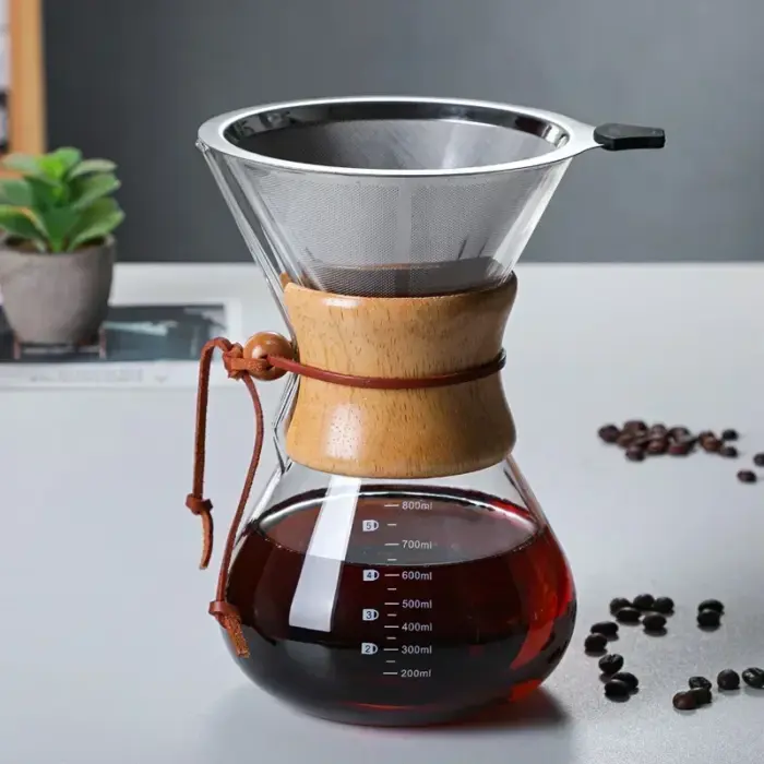 Hand Glass Coffee Kettle with Stainless Steel Filter Drip Brewing Hot Brewer Coffee Pot Dripper Barista Pour Over Coffee Maker - Image 7