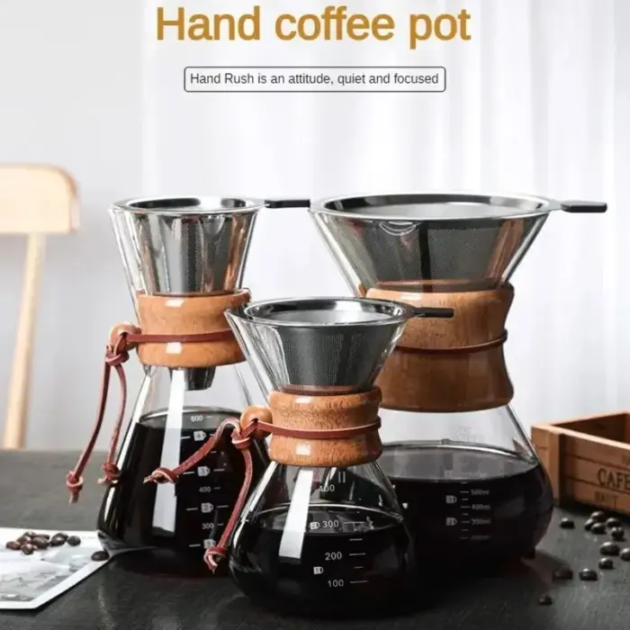 S3ca9da8bc0ec4eb6ab865f41f36cd6318.webp Hand Glass Coffee Kettle with Stainless Steel Filter Drip Brewing Hot Brewer Coffee Pot Dripper Barista Pour Over Coffee Maker - Image 1
