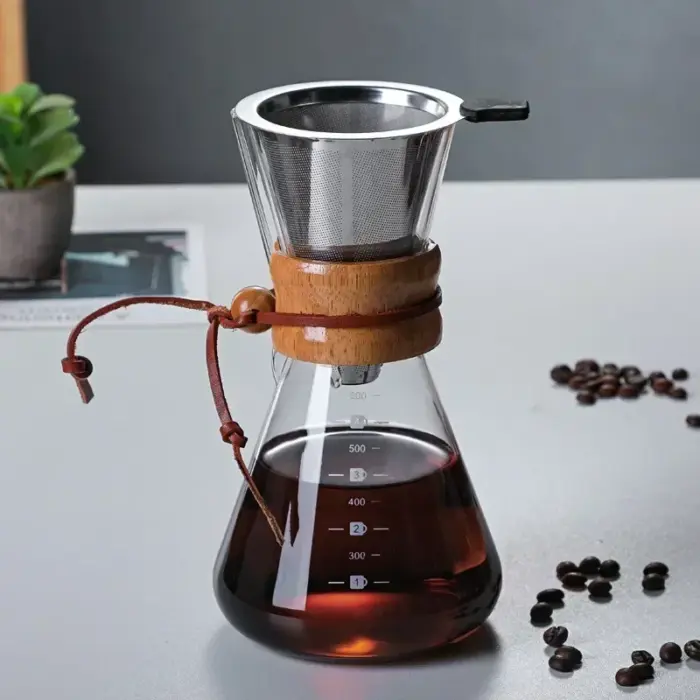 Hand Glass Coffee Kettle with Stainless Steel Filter Drip Brewing Hot Brewer Coffee Pot Dripper Barista Pour Over Coffee Maker - Image 12