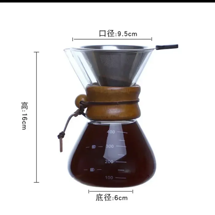 Hand Glass Coffee Kettle with Stainless Steel Filter Drip Brewing Hot Brewer Coffee Pot Dripper Barista Pour Over Coffee Maker - Image 10